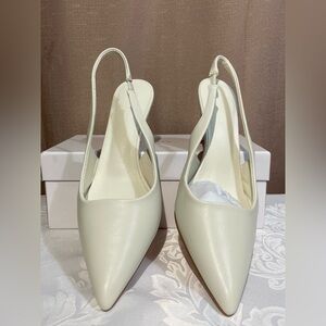 Meshki White Pointed Slingback Heels